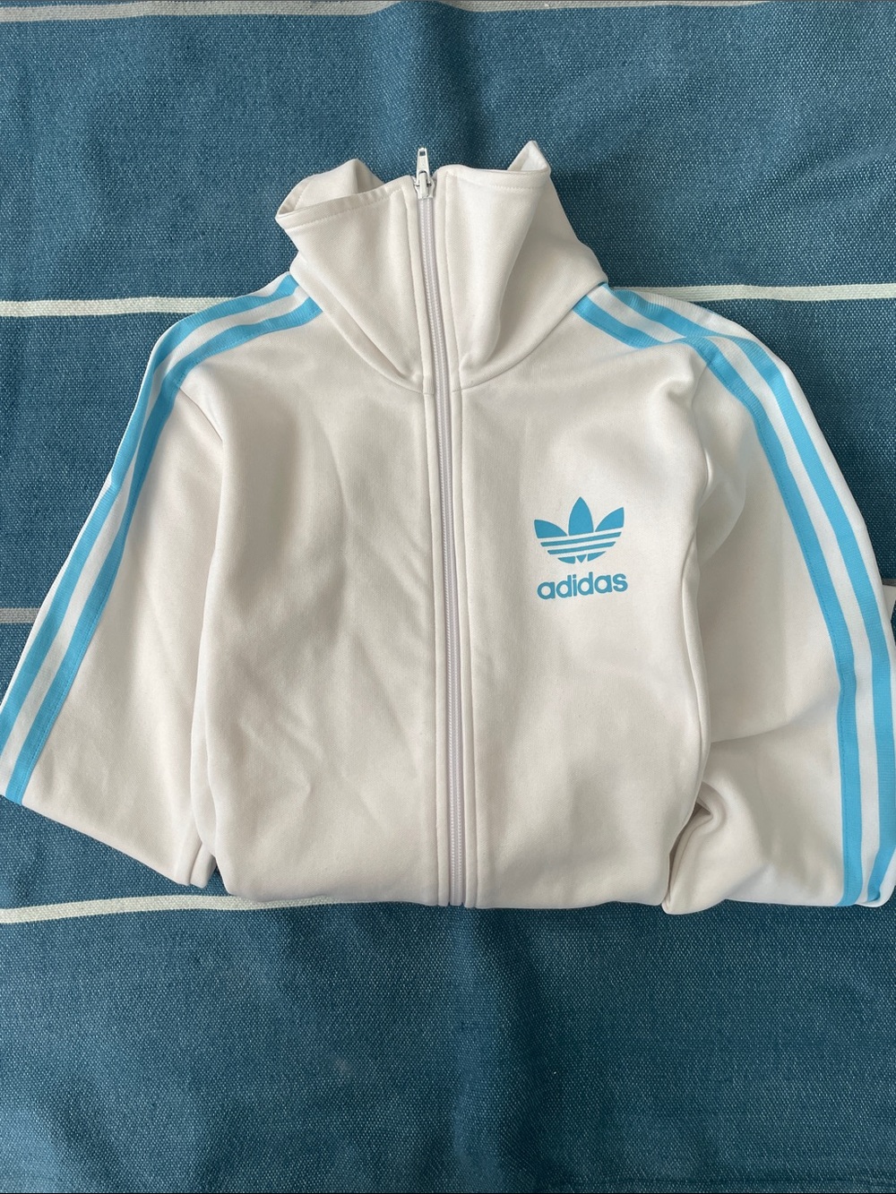 adidas White Track Jacket with Light Blue Stripes size 34 eu